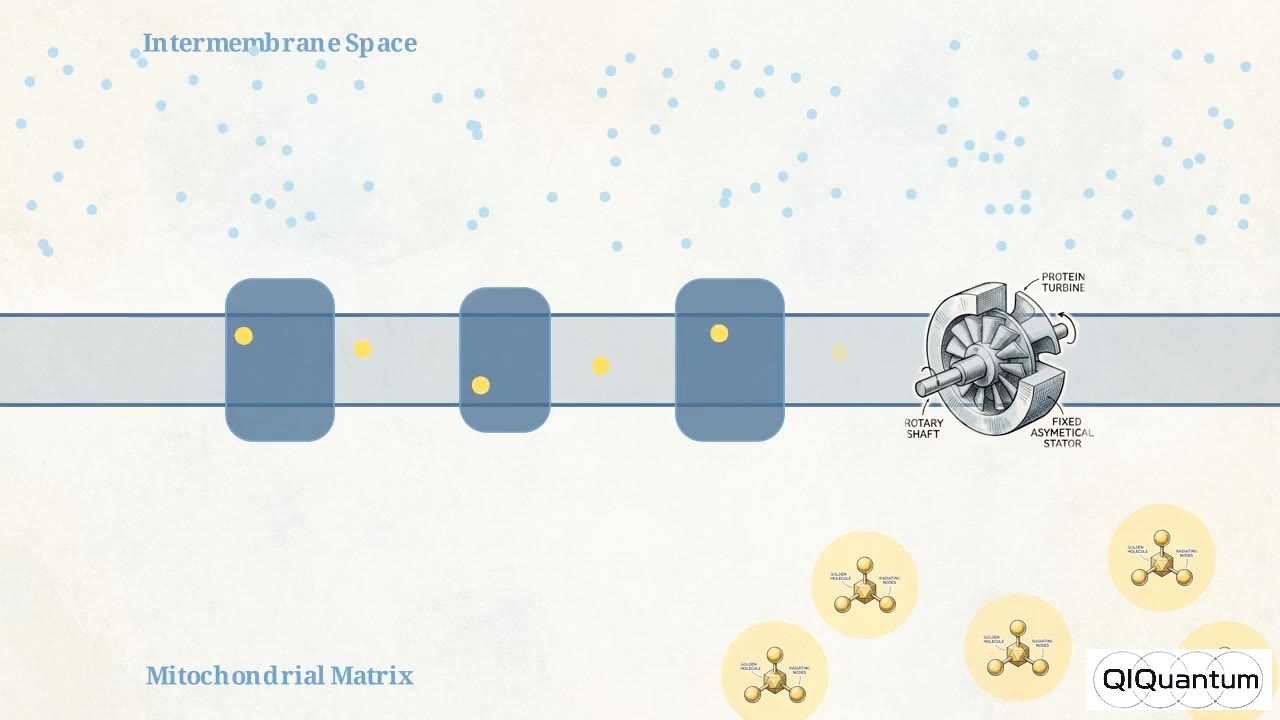 Illustrative mitochondrial energy-state visual from QIQuantum programmable bioenergetics research